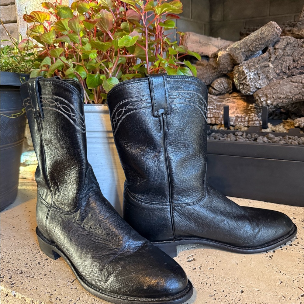 Justin Boots Black Ostrich Western Leather Boots
